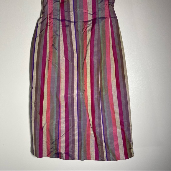 VTG 50s 60s Silk Striped Multicolored Stripes Handmade Dress Sheer Lining Lk New - Picture 3 of 16